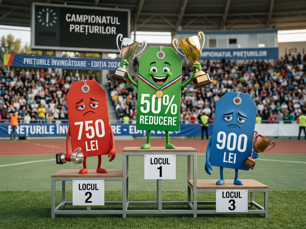 CAMPIONATUL PREȚURILOR; 50% REDUCERE; 750 LEI; 900 LEI; PREȚURILE ÎNVINGĂTOARE - EDIȚIA 2024; LOCUL 1, LOCUL 2, LOCUL 3